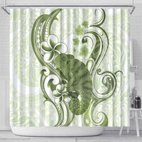 Green And White Hawaii Chameleon Shower Curtain Plumeria Polynesian Tribal Art