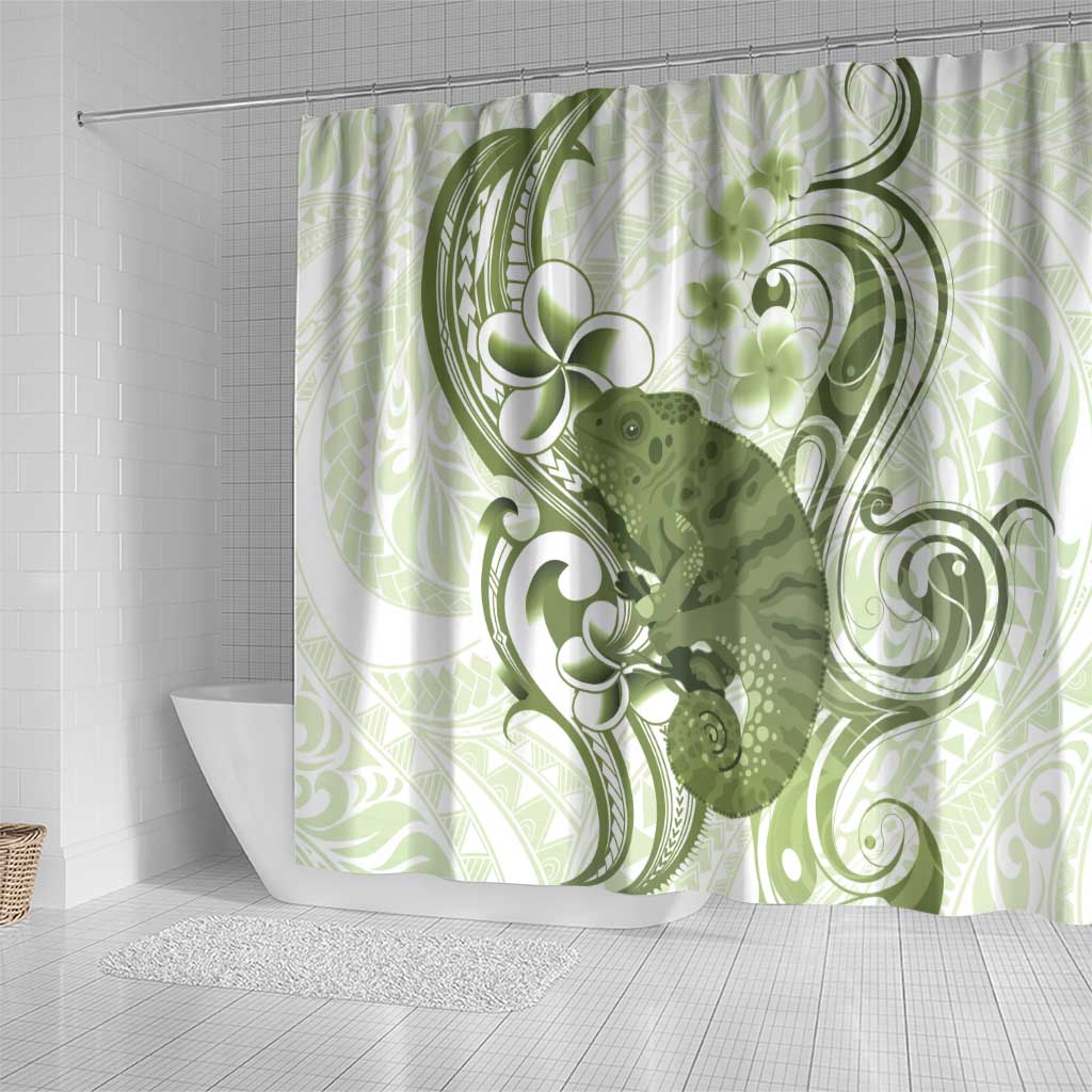 Green And White Hawaii Chameleon Shower Curtain Plumeria Polynesian Tribal Art