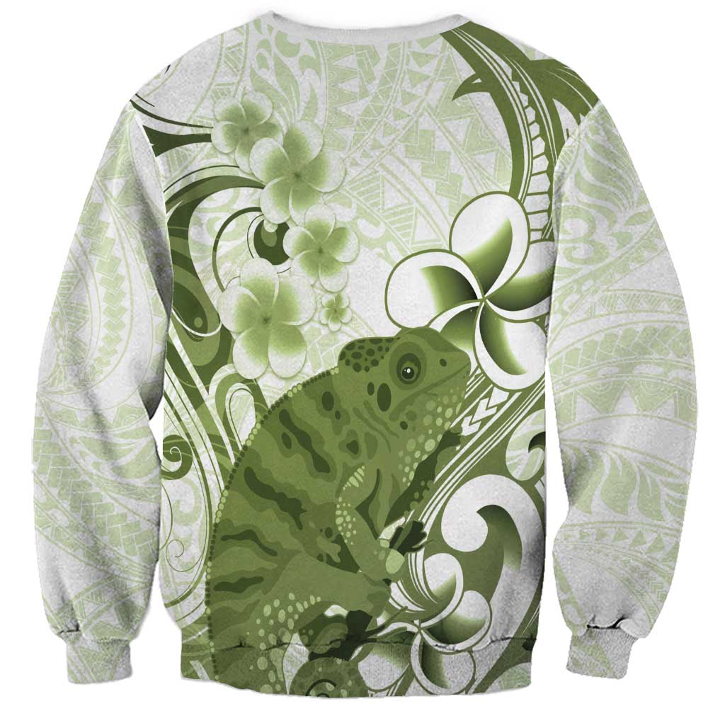 Green And White Hawaii Chameleon Sweatshirt Plumeria Polynesian Tribal Art LT14 - Polynesian Pride