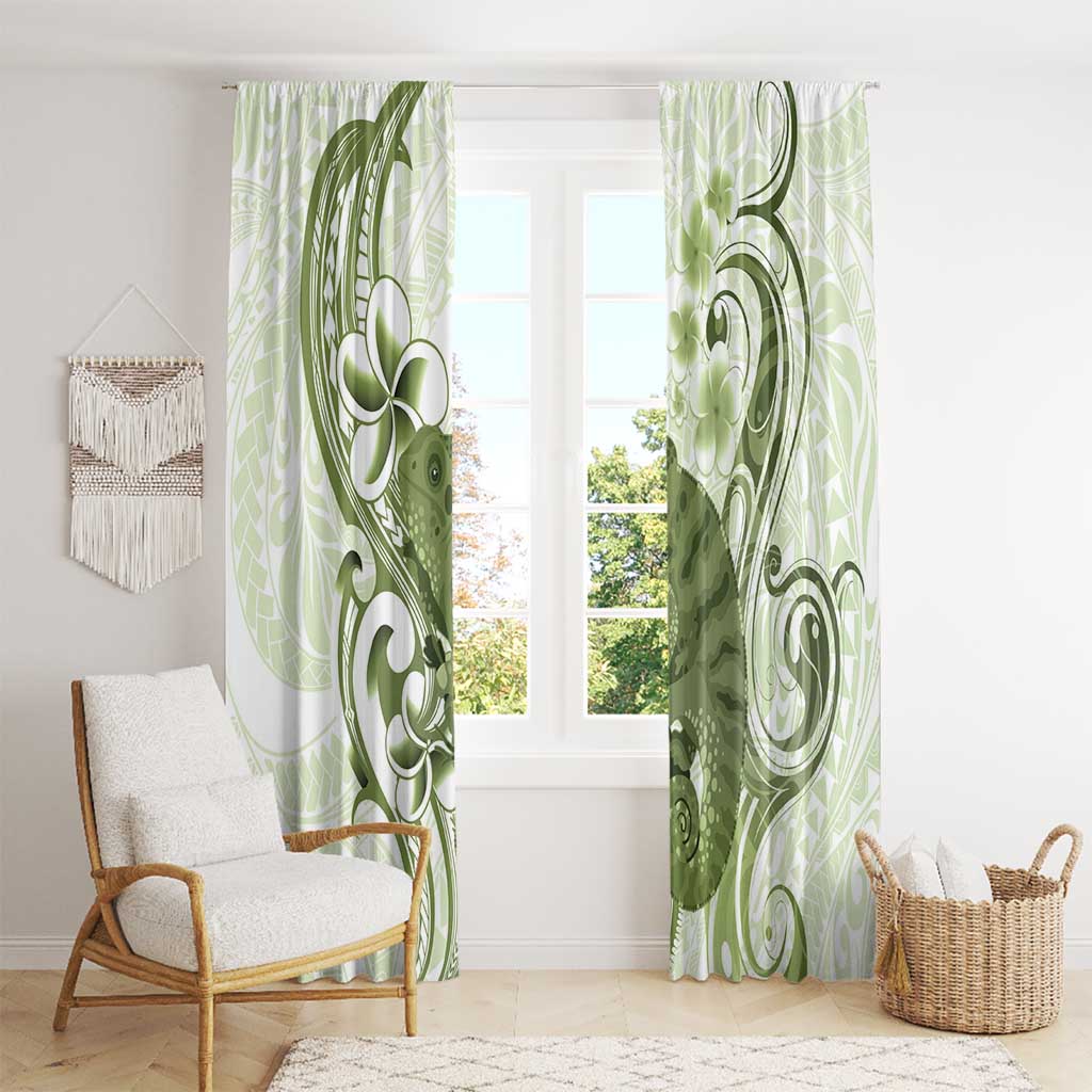 Green And White Hawaii Chameleon Window Curtain Plumeria Polynesian Tribal Art