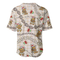 Beige Palaka Hawaii Mele Kalikimaka Baseball Jersey Ohia Lehua Shell Leis Funny Gingerbread Santa - Polynesian Pride