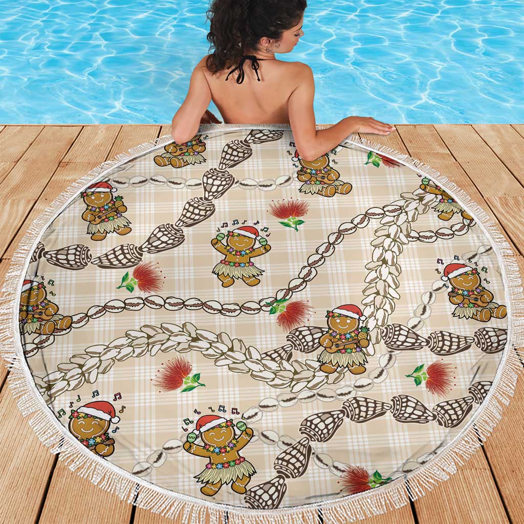 Beige Palaka Hawaii Mele Kalikimaka Beach Blanket Ohia Lehua Shell Leis Funny Gingerbread Santa - Polynesian Pride