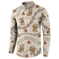Beige Palaka Hawaii Mele Kalikimaka Button Sweatshirt Ohia Lehua Shell Leis Funny Gingerbread Santa - Polynesian Pride