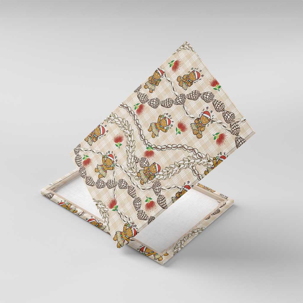 Beige Palaka Hawaii Mele Kalikimaka Canvas Wall Art Ohia Lehua Shell Leis Funny Gingerbread Santa - Polynesian Pride