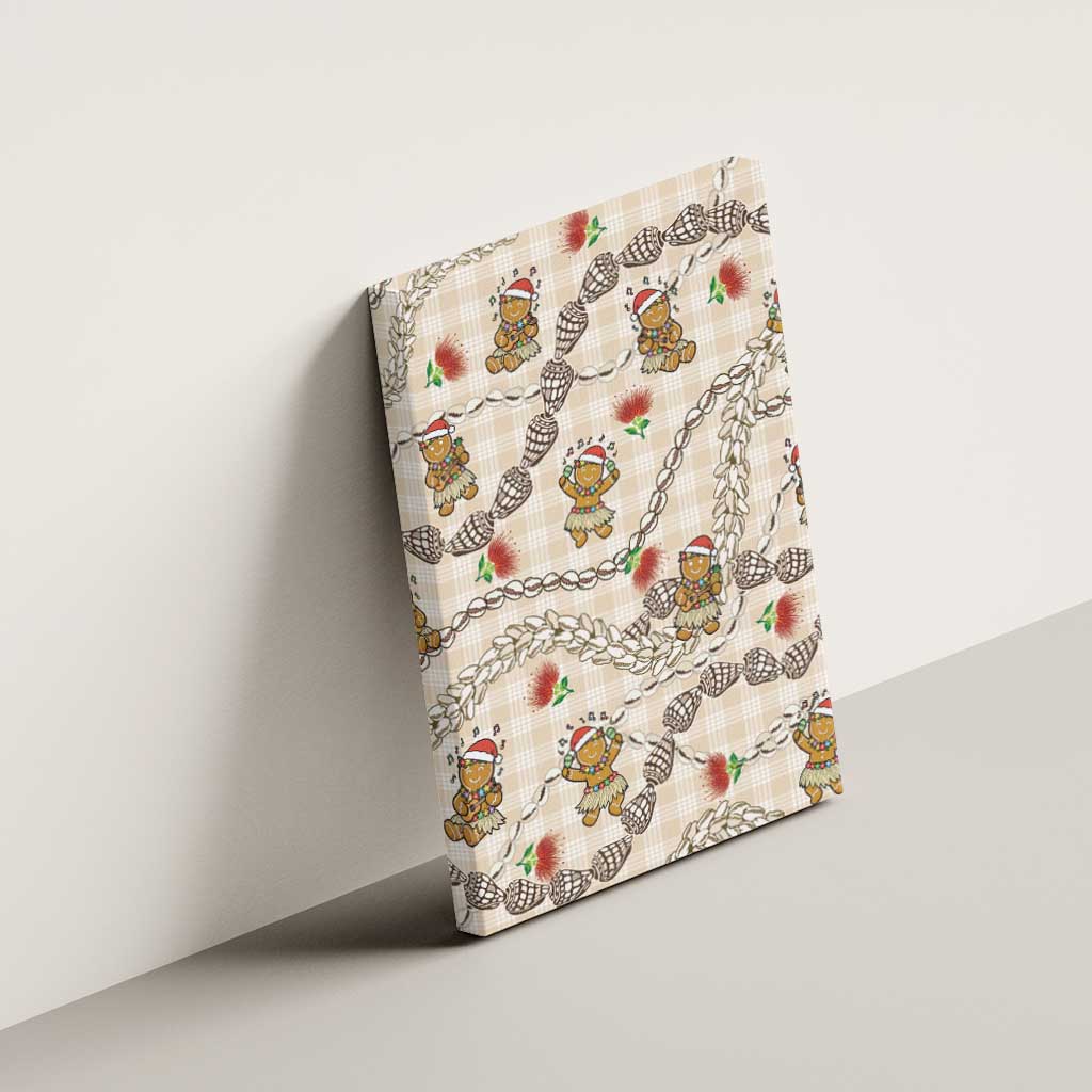 Beige Palaka Hawaii Mele Kalikimaka Canvas Wall Art Ohia Lehua Shell Leis Funny Gingerbread Santa - Polynesian Pride