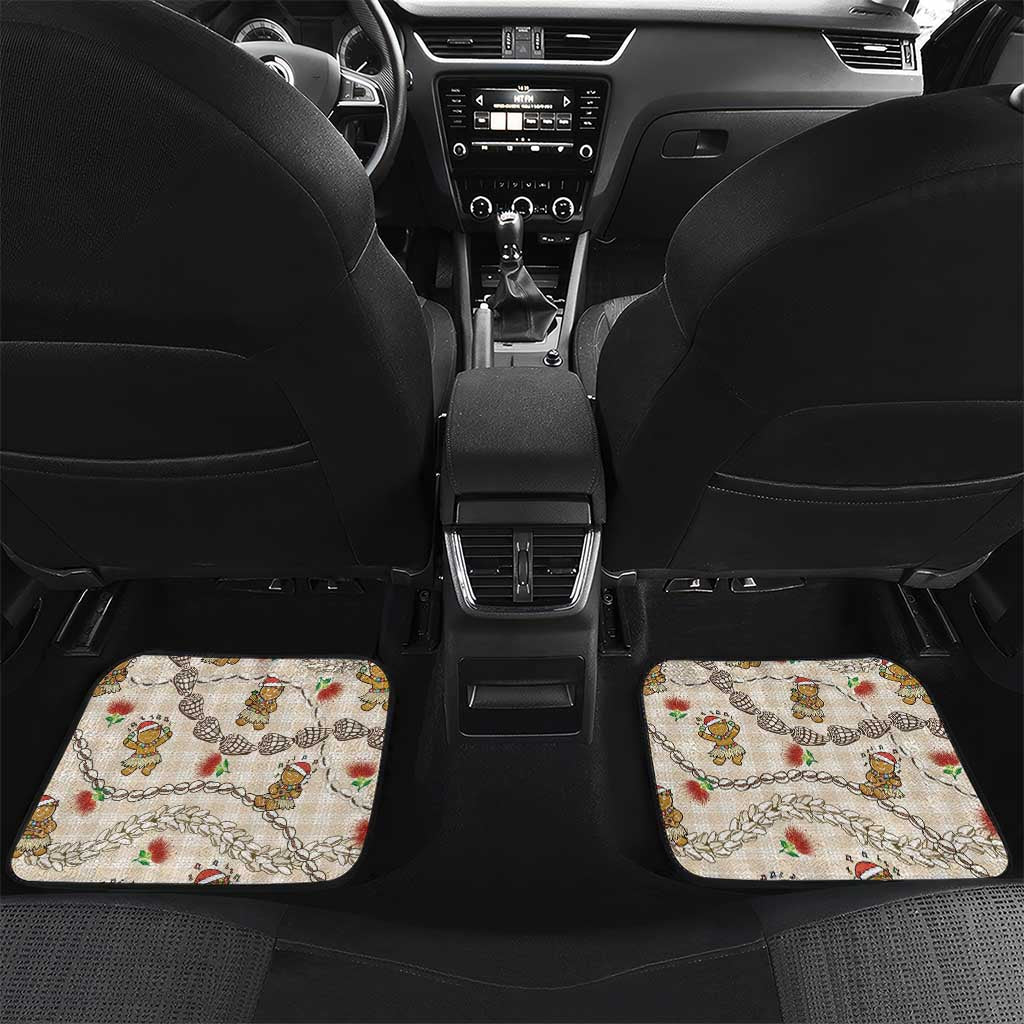 Beige Palaka Hawaii Mele Kalikimaka Car Mats Ohia Lehua Shell Leis Funny Gingerbread Santa - Polynesian Pride