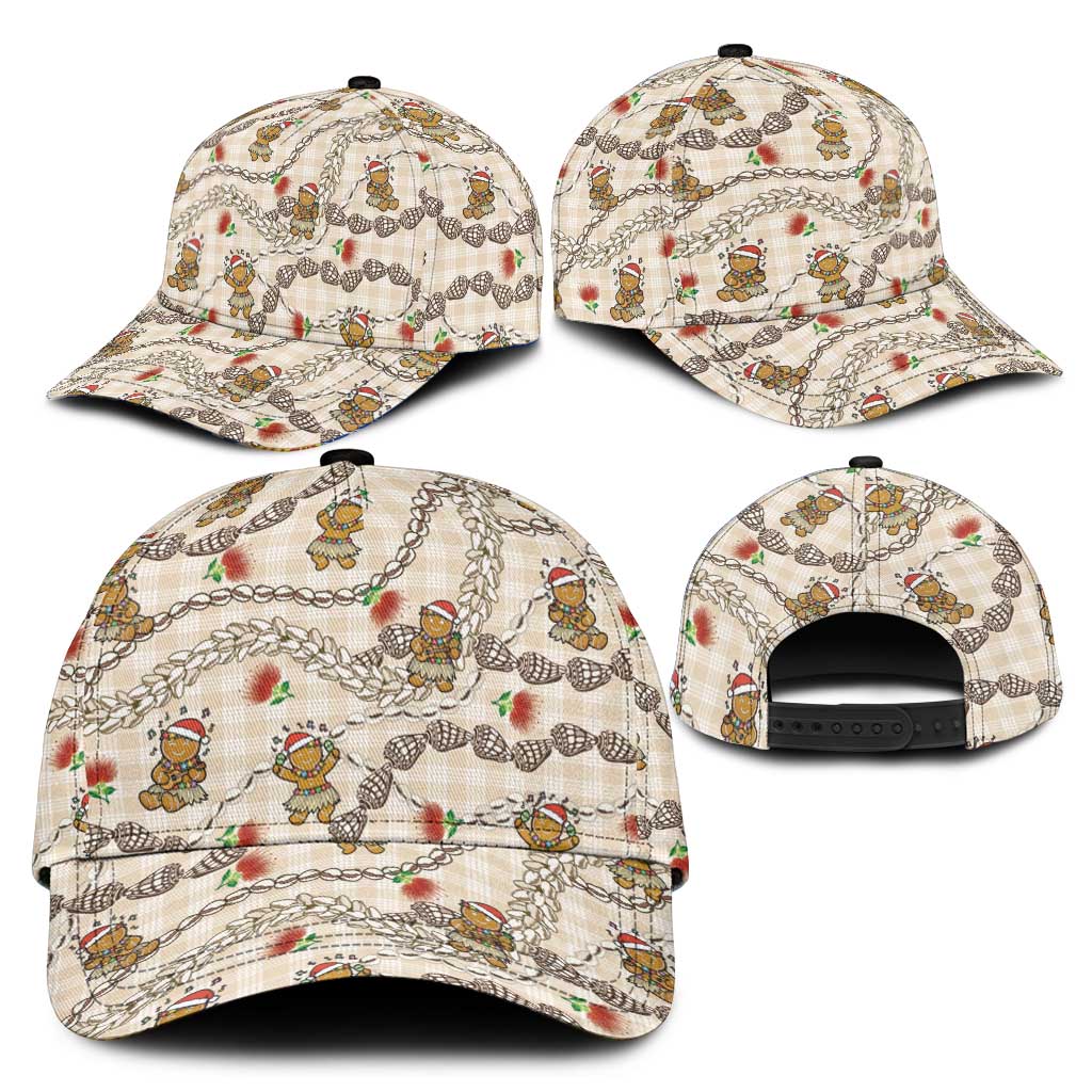 Beige Palaka Hawaii Mele Kalikimaka Classic Cap Ohia Lehua Shell Leis Funny Gingerbread Santa - Polynesian Pride