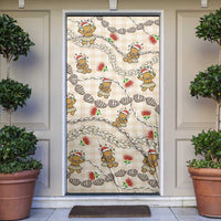 Beige Palaka Hawaii Mele Kalikimaka Door Cover Ohia Lehua Shell Leis Funny Gingerbread Santa - Polynesian Pride