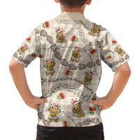 Beige Palaka Hawaii Mele Kalikimaka Family Matching Long Sleeve Bodycon Dress and Hawaiian Shirt Ohia Lehua Shell Leis Funny Gingerbread Santa - Polynesian Pride