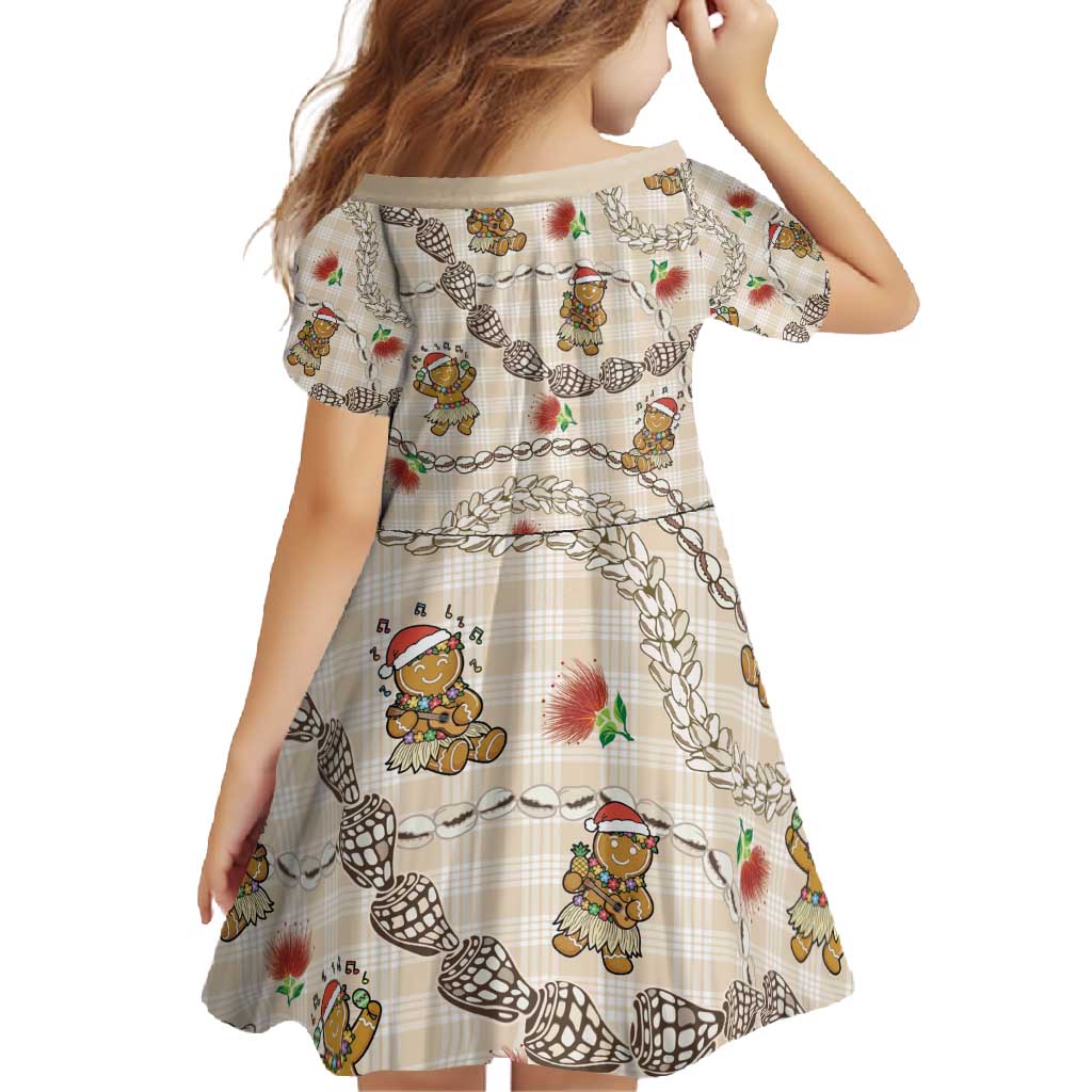 Beige Palaka Hawaii Mele Kalikimaka Family Matching Summer Maxi Dress and Hawaiian Shirt Ohia Lehua Shell Leis Funny Gingerbread Santa - Polynesian Pride