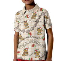 Beige Palaka Hawaii Mele Kalikimaka Kid Polo Shirt Ohia Lehua Shell Leis Funny Gingerbread Santa - Polynesian Pride