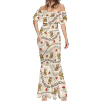 Beige Palaka Hawaii Mele Kalikimaka Mermaid Dress Ohia Lehua Shell Leis Funny Gingerbread Santa - Polynesian Pride
