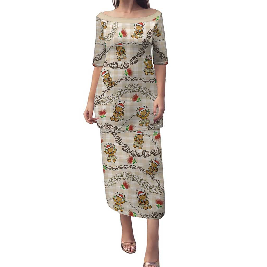 Beige Palaka Hawaii Mele Kalikimaka Puletasi Ohia Lehua Shell Leis Funny Gingerbread Santa - Polynesian Pride