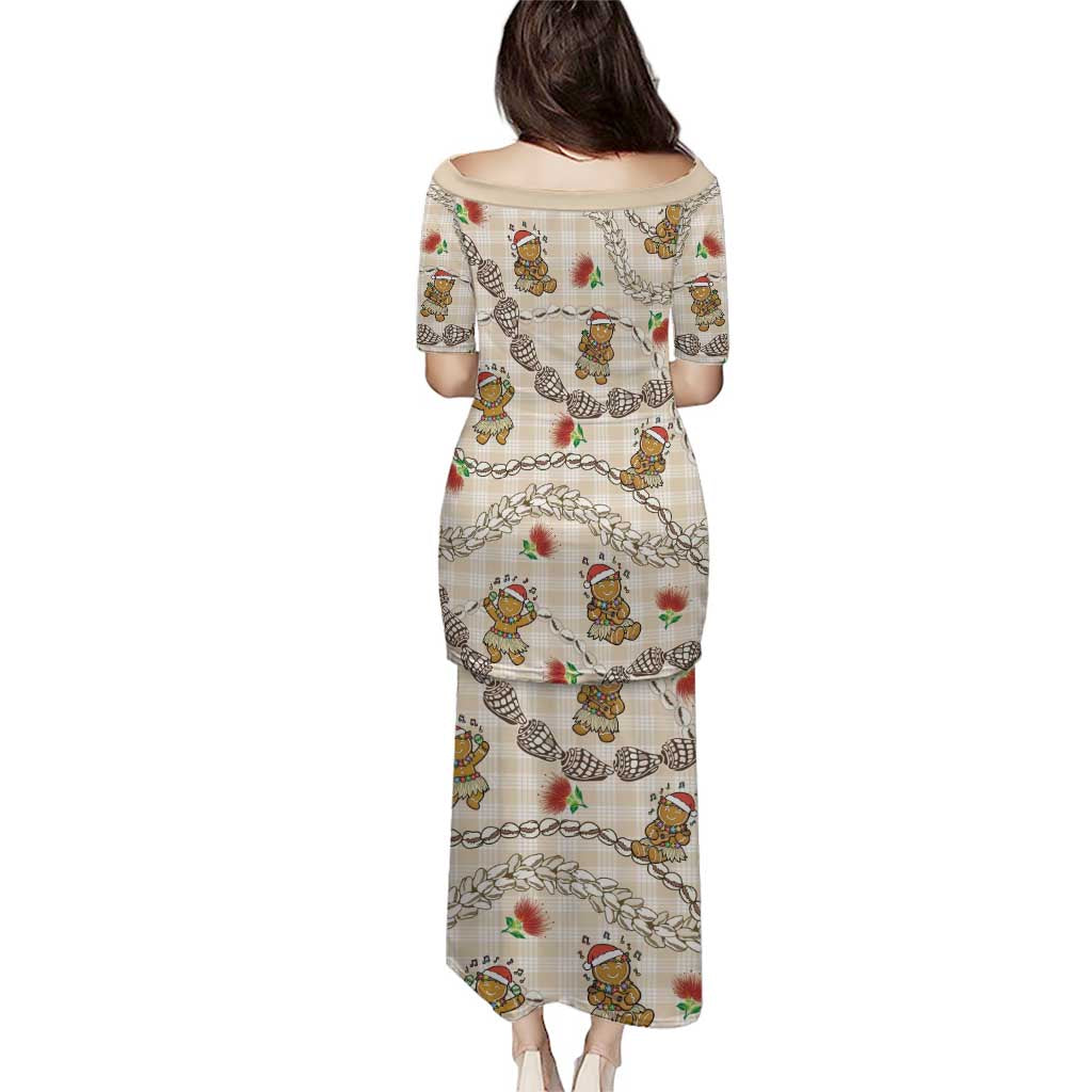 Beige Palaka Hawaii Mele Kalikimaka Puletasi Ohia Lehua Shell Leis Funny Gingerbread Santa - Polynesian Pride