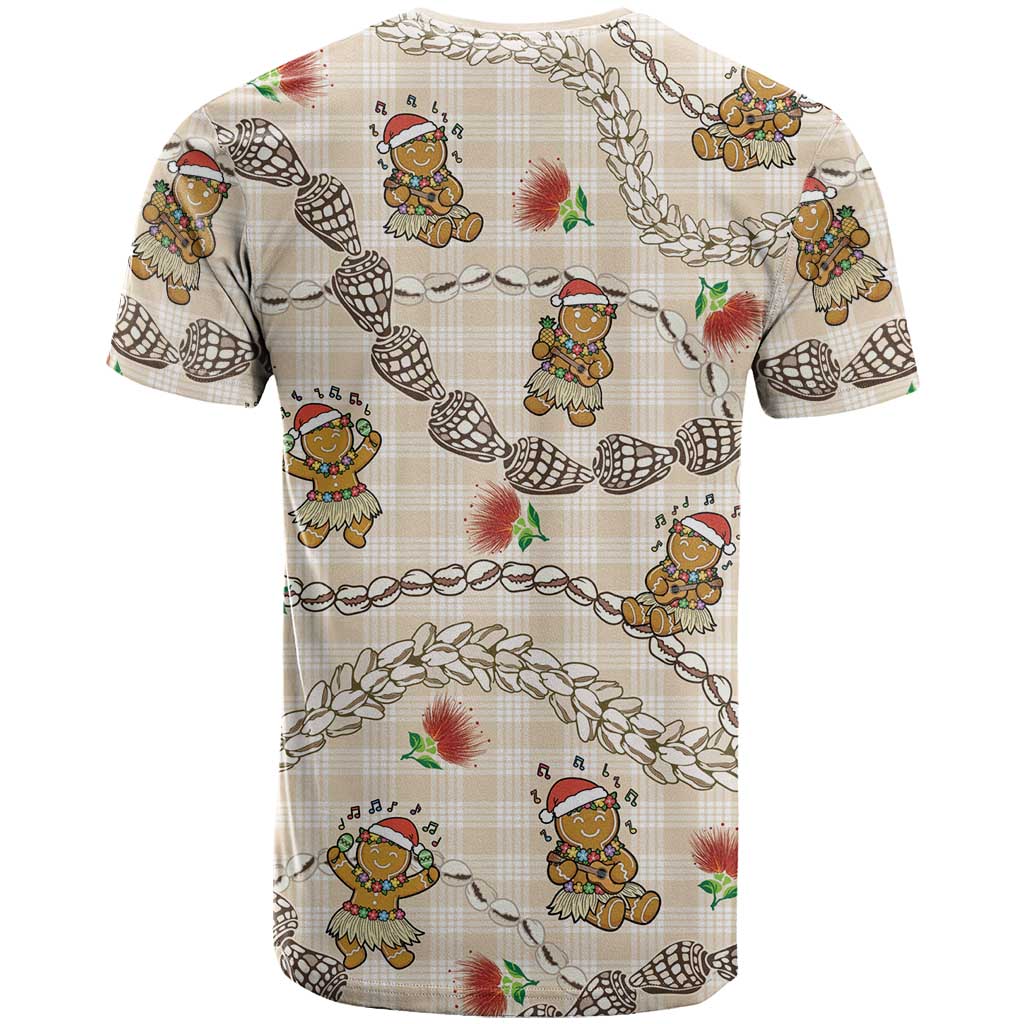 Beige Palaka Hawaii Mele Kalikimaka T Shirt Ohia Lehua Shell Leis Funny Gingerbread Santa - Polynesian Pride
