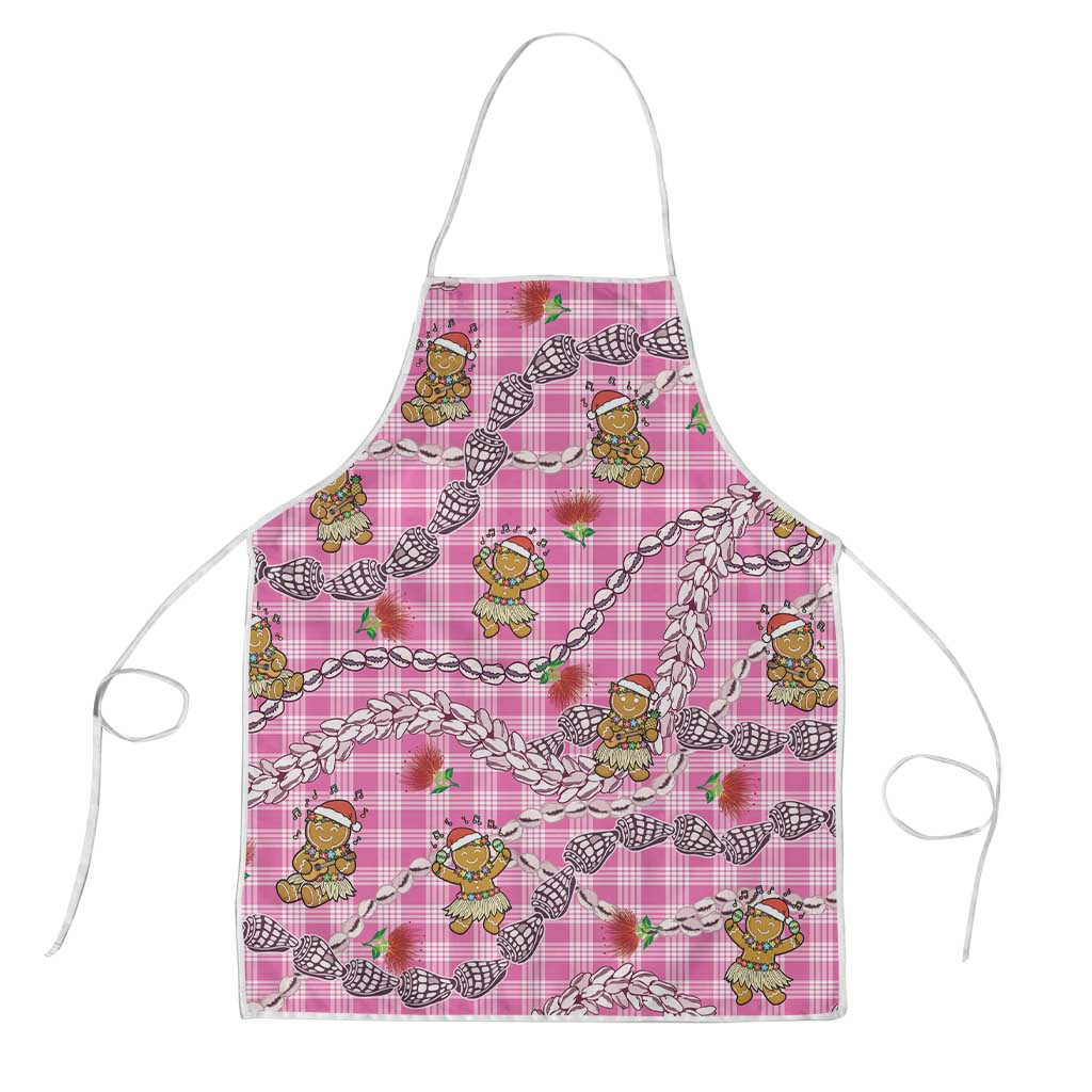 Pink Palaka Hawaii Mele Kalikimaka Apron Ohia Lehua Shell Leis Funny Gingerbread Santa - Polynesian Pride
