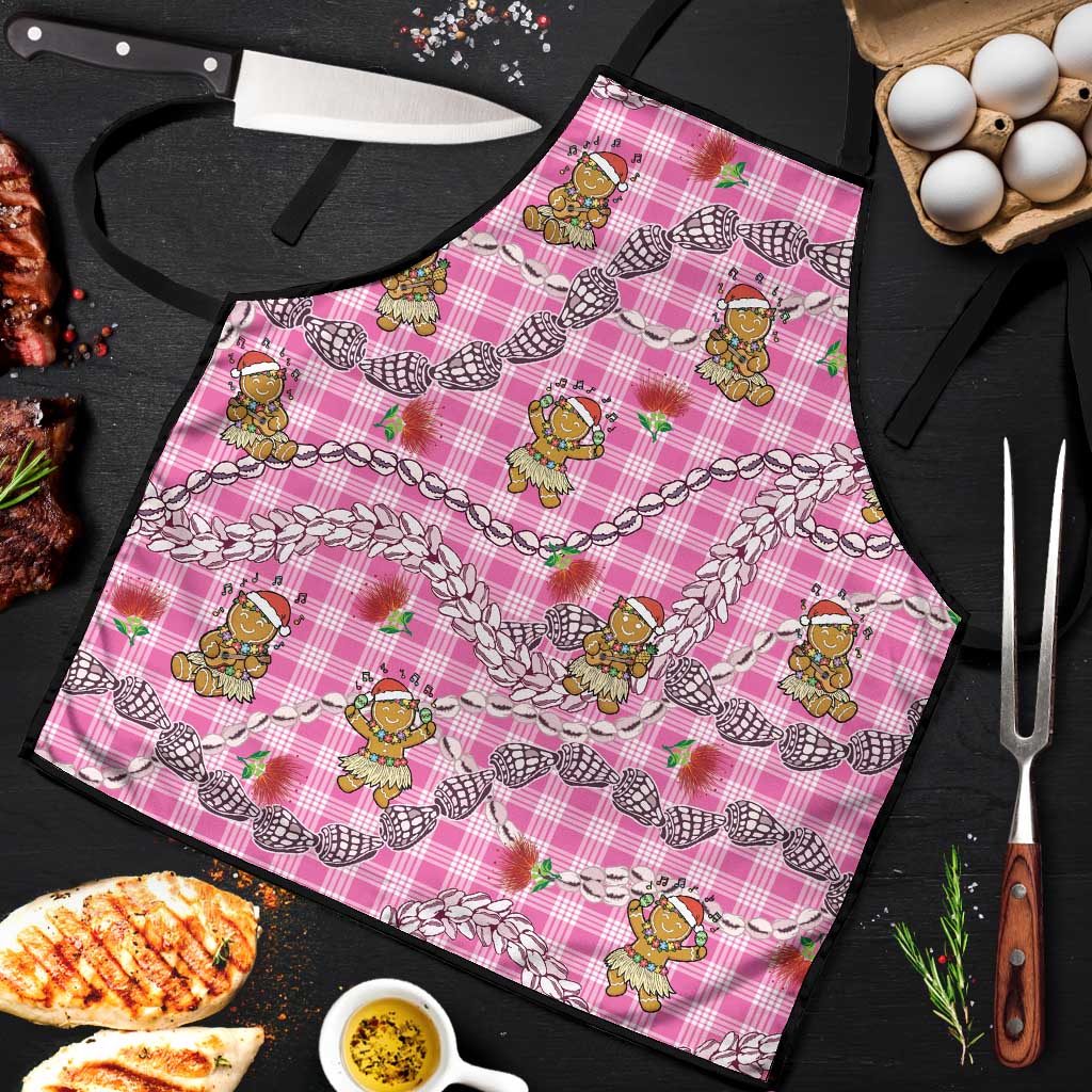 Pink Palaka Hawaii Mele Kalikimaka Apron Ohia Lehua Shell Leis Funny Gingerbread Santa - Polynesian Pride