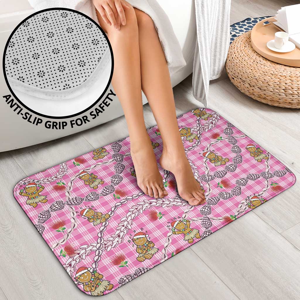 Pink Palaka Hawaii Mele Kalikimaka Bathroom Set Ohia Lehua Shell Leis Funny Gingerbread Santa - Polynesian Pride