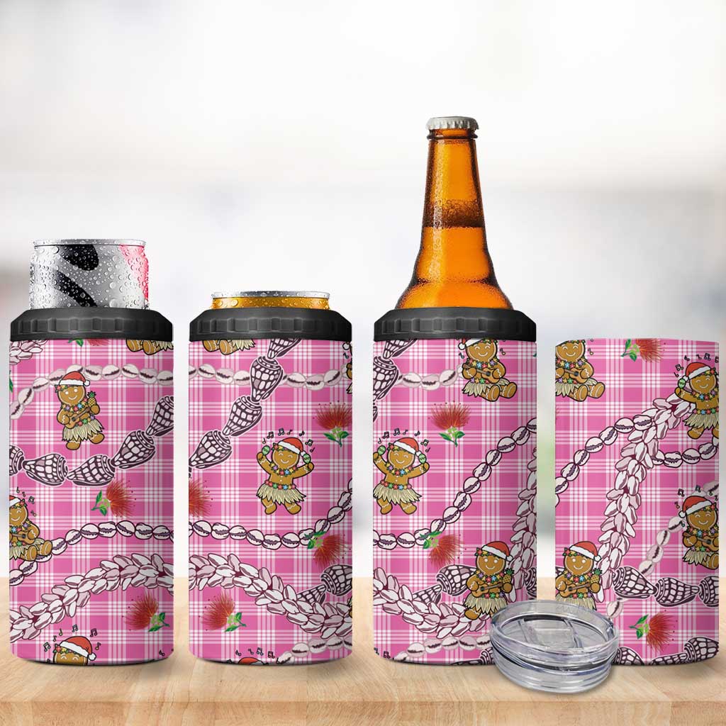 Pink Palaka Hawaii Mele Kalikimaka 4 in 1 Can Cooler Tumbler Ohia Lehua Shell Leis Funny Gingerbread Santa - Polynesian Pride