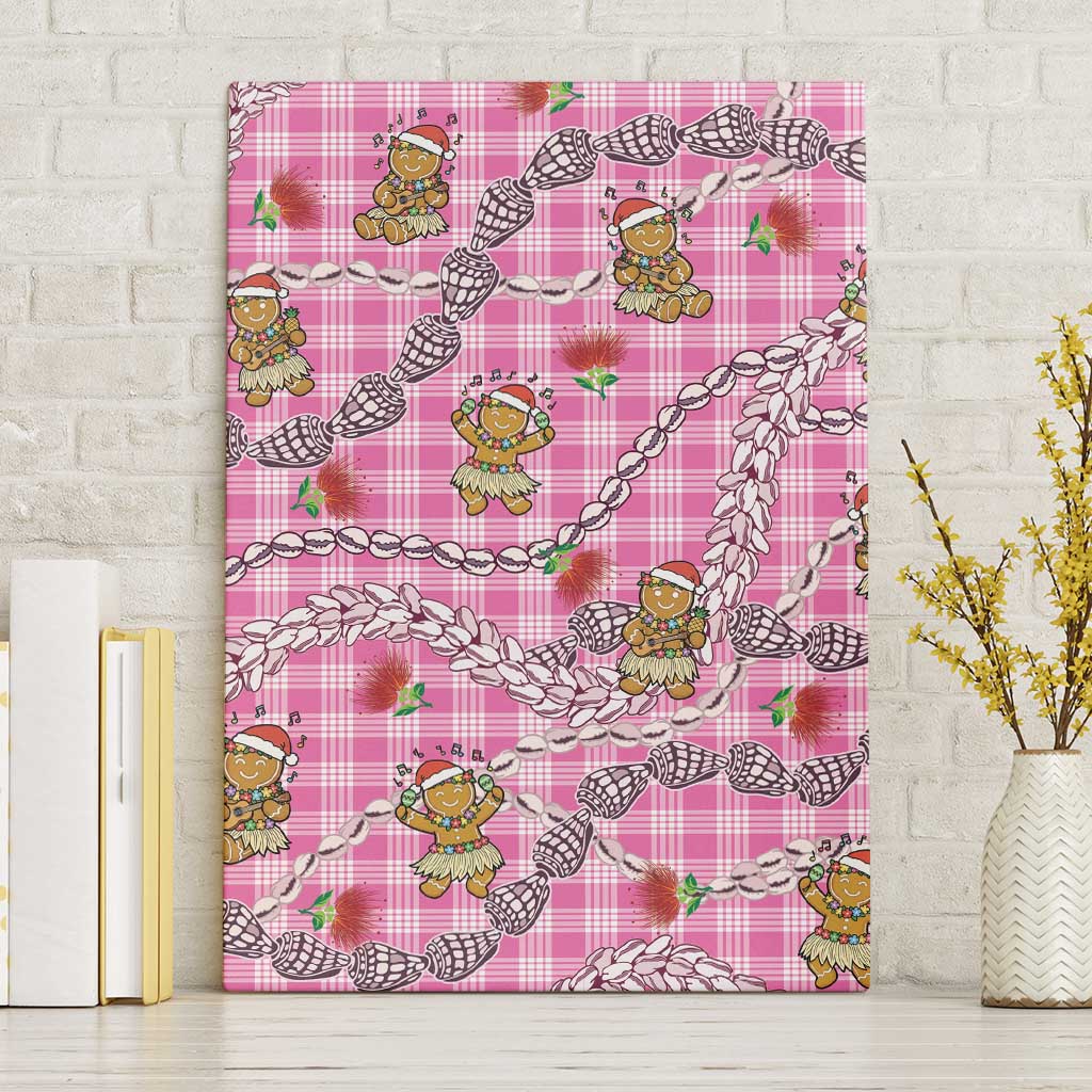 Pink Palaka Hawaii Mele Kalikimaka Canvas Wall Art Ohia Lehua Shell Leis Funny Gingerbread Santa - Polynesian Pride