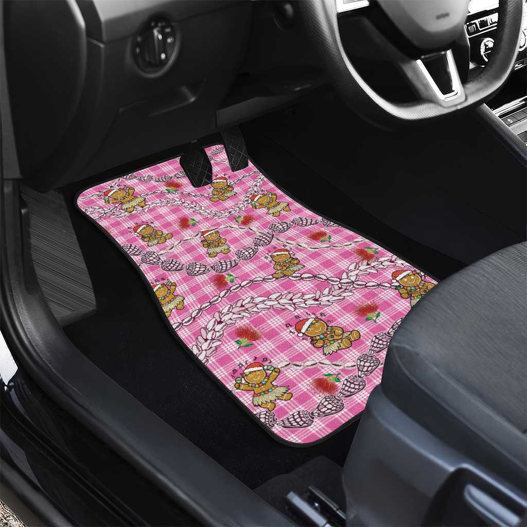 Pink Palaka Hawaii Mele Kalikimaka Car Mats Ohia Lehua Shell Leis Funny Gingerbread Santa - Polynesian Pride