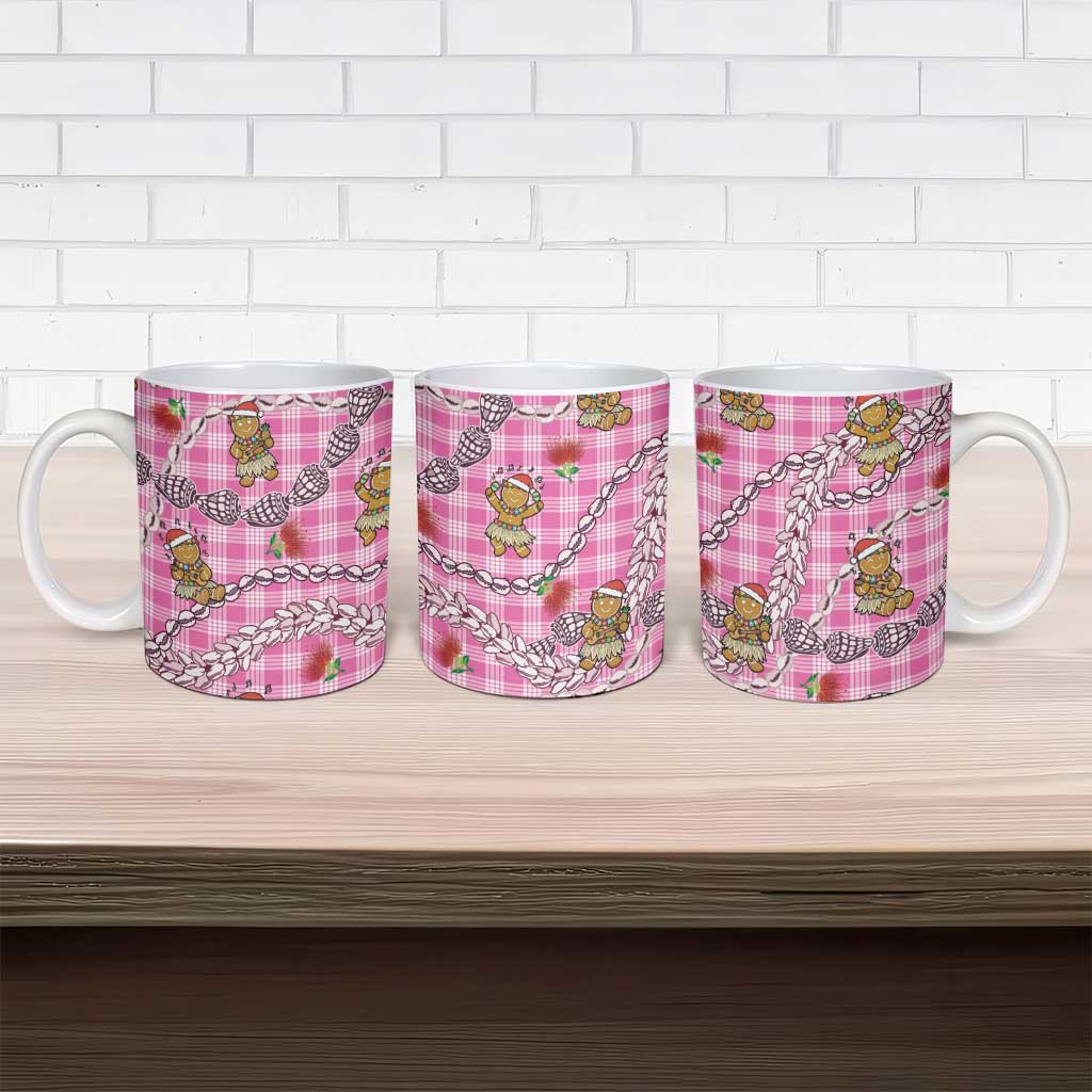 Pink Palaka Hawaii Mele Kalikimaka Ceramic Mug Ohia Lehua Shell Leis Funny Gingerbread Santa - Polynesian Pride