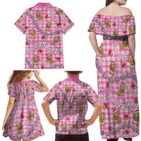 Pink Palaka Hawaii Mele Kalikimaka Family Matching Off Shoulder Maxi Dress and Hawaiian Shirt Ohia Lehua Shell Leis Funny Gingerbread Santa - Polynesian Pride