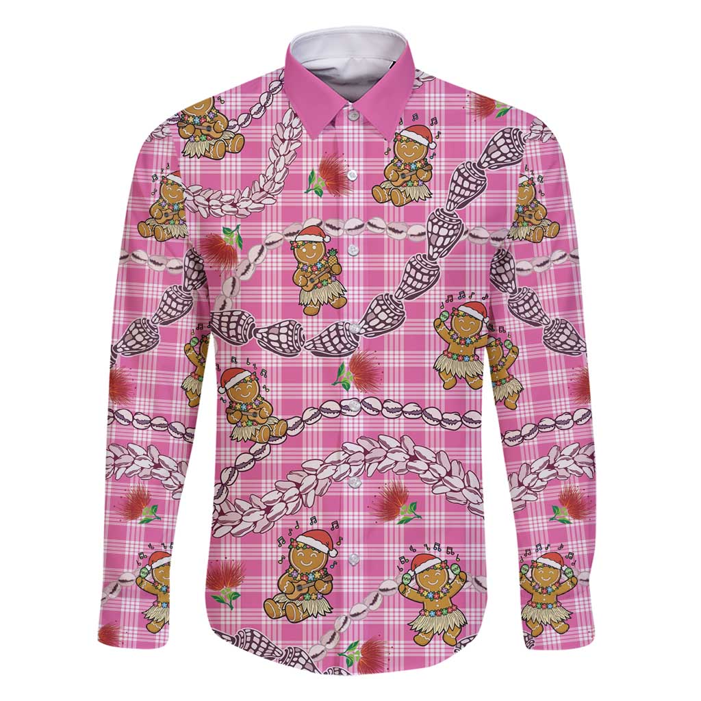 Pink Palaka Hawaii Mele Kalikimaka Family Matching Tank Maxi Dress and Hawaiian Shirt Ohia Lehua Shell Leis Funny Gingerbread Santa - Polynesian Pride