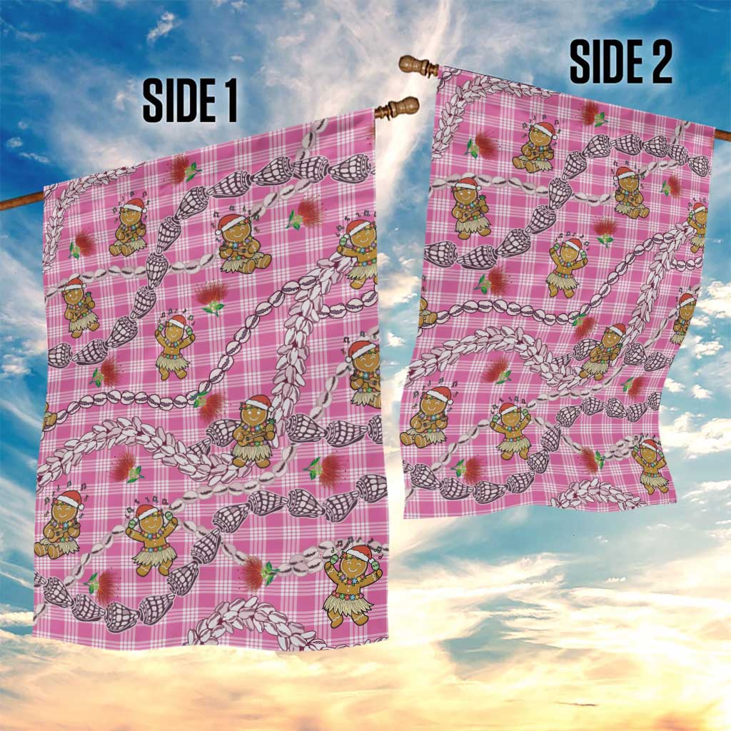 Pink Palaka Hawaii Mele Kalikimaka Garden Flag Ohia Lehua Shell Leis Funny Gingerbread Santa - Polynesian Pride