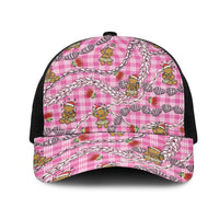 Pink Palaka Hawaii Mele Kalikimaka Mesh Trucker Cap Ohia Lehua Shell Leis Funny Gingerbread Santa - Polynesian Pride