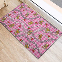 Pink Palaka Hawaii Mele Kalikimaka Rubber Doormat Ohia Lehua Shell Leis Funny Gingerbread Santa - Polynesian Pride