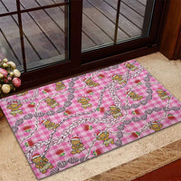 Pink Palaka Hawaii Mele Kalikimaka Rubber Doormat Ohia Lehua Shell Leis Funny Gingerbread Santa - Polynesian Pride