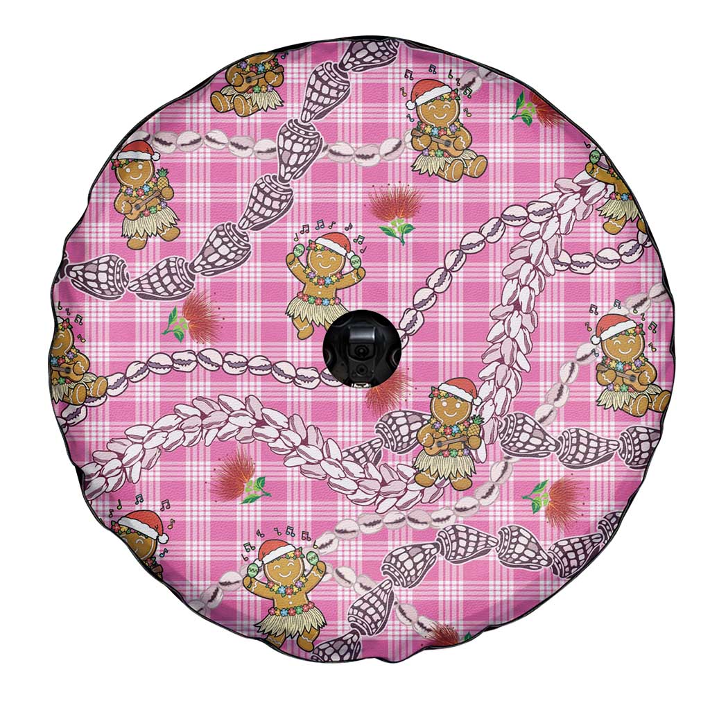 Pink Palaka Hawaii Mele Kalikimaka Spare Tire Cover Ohia Lehua Shell Leis Funny Gingerbread Santa - Polynesian Pride