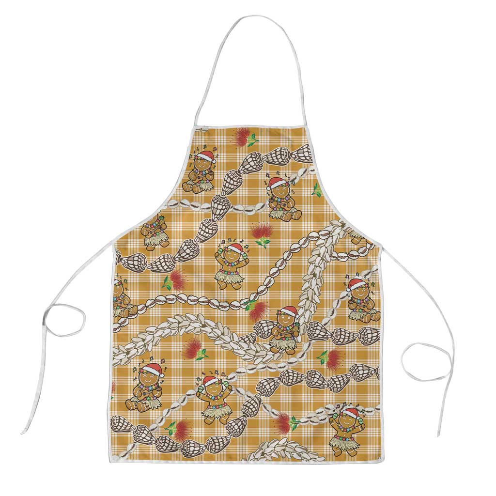 Gold Palaka Hawaii Mele Kalikimaka Apron Ohia Lehua Shell Leis Funny Gingerbread Santa - Polynesian Pride