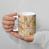 Gold Palaka Hawaii Mele Kalikimaka Ceramic Mug Ohia Lehua Shell Leis Funny Gingerbread Santa - Polynesian Pride