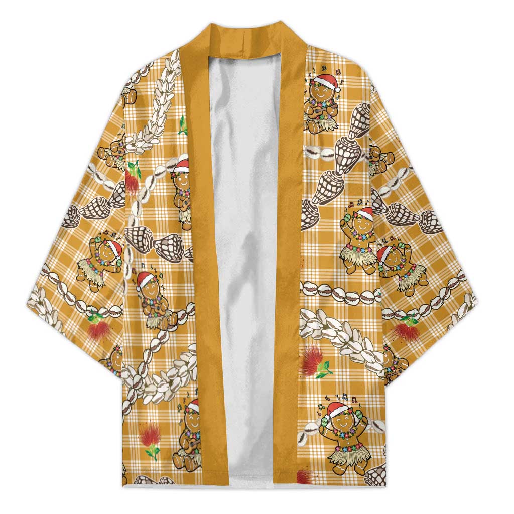 Gold Palaka Hawaii Mele Kalikimaka Kimono Ohia Lehua Shell Leis Funny Gingerbread Santa - Polynesian Pride