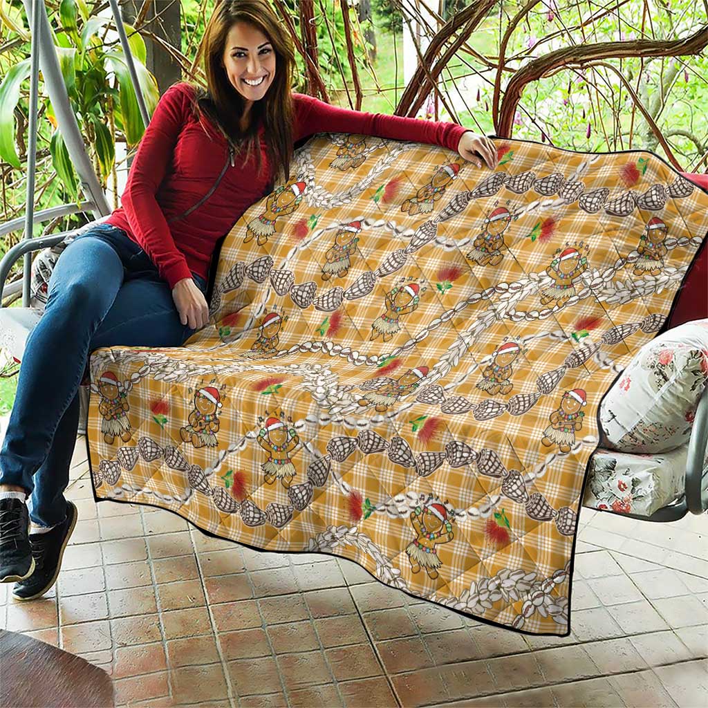 Gold Palaka Hawaii Mele Kalikimaka Quilt Ohia Lehua Shell Leis Funny Gingerbread Santa - Polynesian Pride