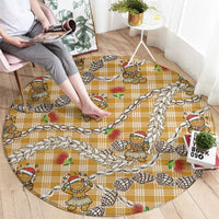 Gold Palaka Hawaii Mele Kalikimaka Round Carpet Ohia Lehua Shell Leis Funny Gingerbread Santa - Polynesian Pride