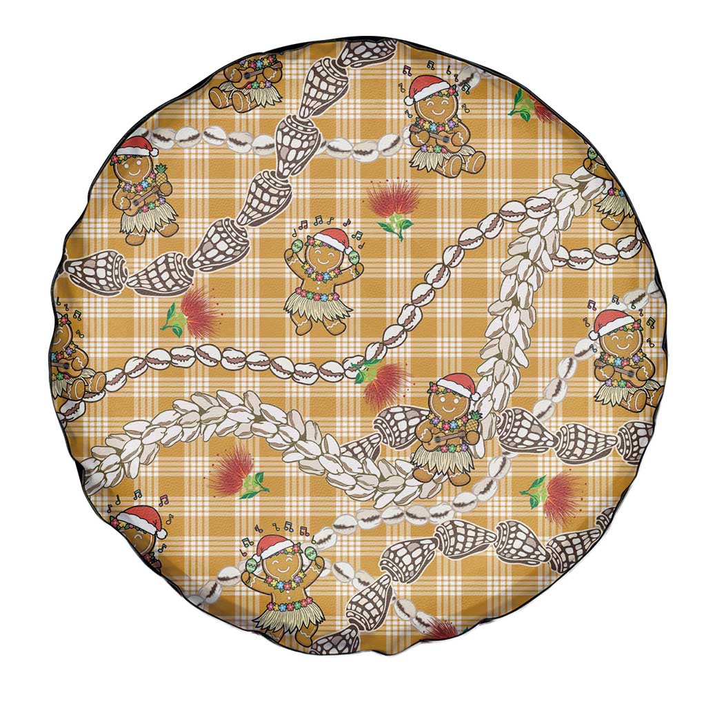 Gold Palaka Hawaii Mele Kalikimaka Spare Tire Cover Ohia Lehua Shell Leis Funny Gingerbread Santa - Polynesian Pride