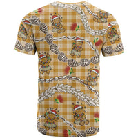 Gold Palaka Hawaii Mele Kalikimaka T Shirt Ohia Lehua Shell Leis Funny Gingerbread Santa - Polynesian Pride
