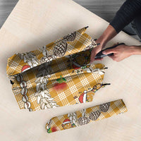 Gold Palaka Hawaii Mele Kalikimaka Umbrella Ohia Lehua Shell Leis Funny Gingerbread Santa - Polynesian Pride