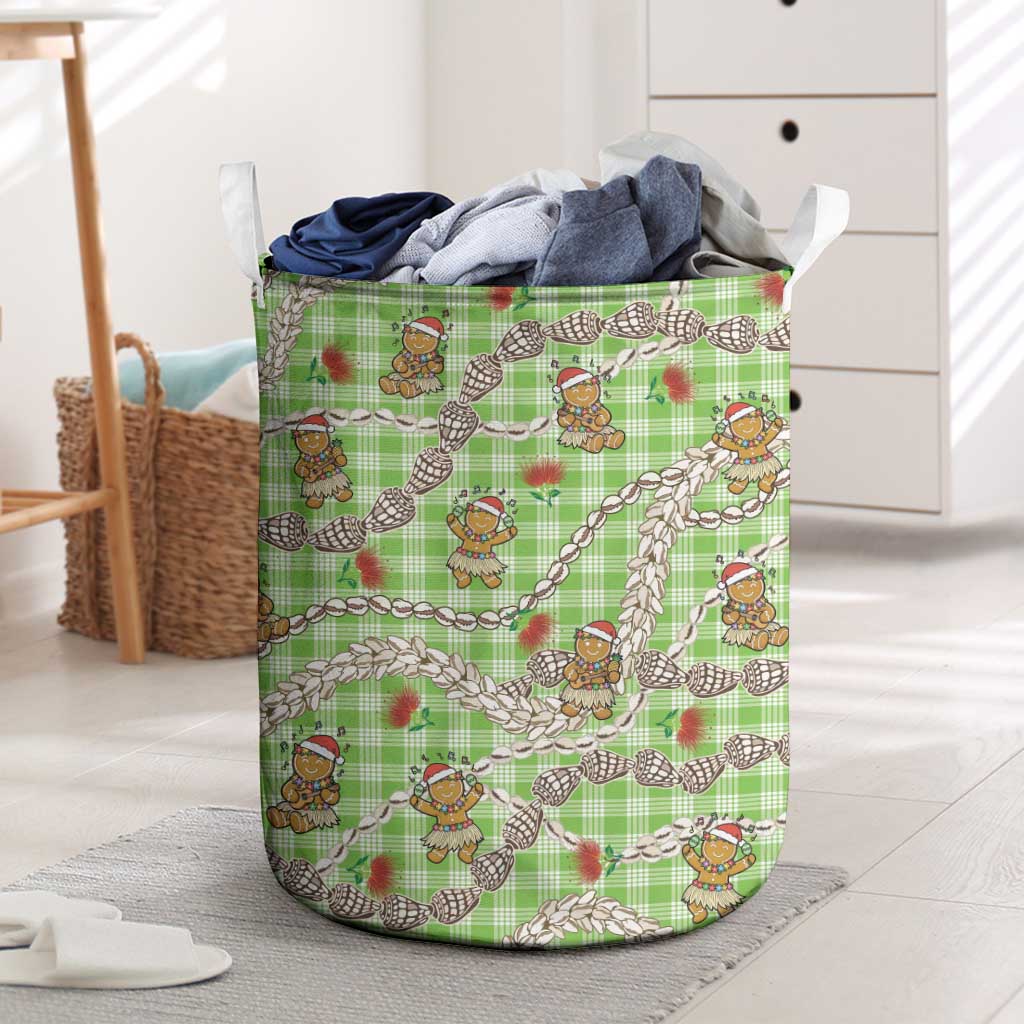 Green Palaka Hawaii Mele Kalikimaka Laundry Basket Ohia Lehua Shell Leis Funny Gingerbread Santa LT14 Green - Polynesian Pride