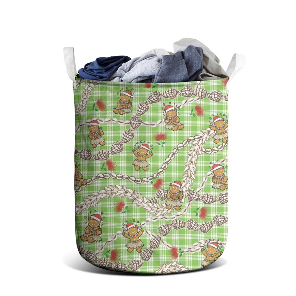 Green Palaka Hawaii Mele Kalikimaka Laundry Basket Ohia Lehua Shell Leis Funny Gingerbread Santa LT14 - Polynesian Pride
