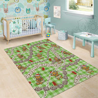 Green Palaka Hawaii Mele Kalikimaka Area Rug Ohia Lehua Shell Leis Funny Gingerbread Santa - Polynesian Pride