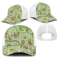 Green Palaka Hawaii Mele Kalikimaka Baseball Net Cap Ohia Lehua Shell Leis Funny Gingerbread Santa - Polynesian Pride