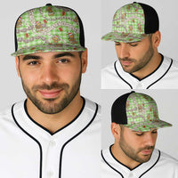 Green Palaka Hawaii Mele Kalikimaka Baseball Net Cap Ohia Lehua Shell Leis Funny Gingerbread Santa - Polynesian Pride