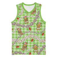 Green Palaka Hawaii Mele Kalikimaka Basketball Jersey Ohia Lehua Shell Leis Funny Gingerbread Santa - Polynesian Pride