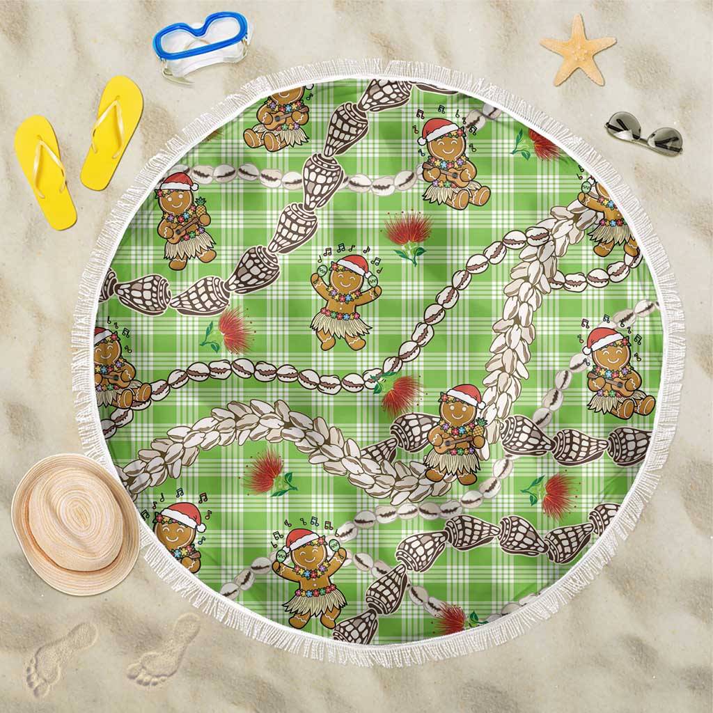Green Palaka Hawaii Mele Kalikimaka Beach Blanket Ohia Lehua Shell Leis Funny Gingerbread Santa - Polynesian Pride