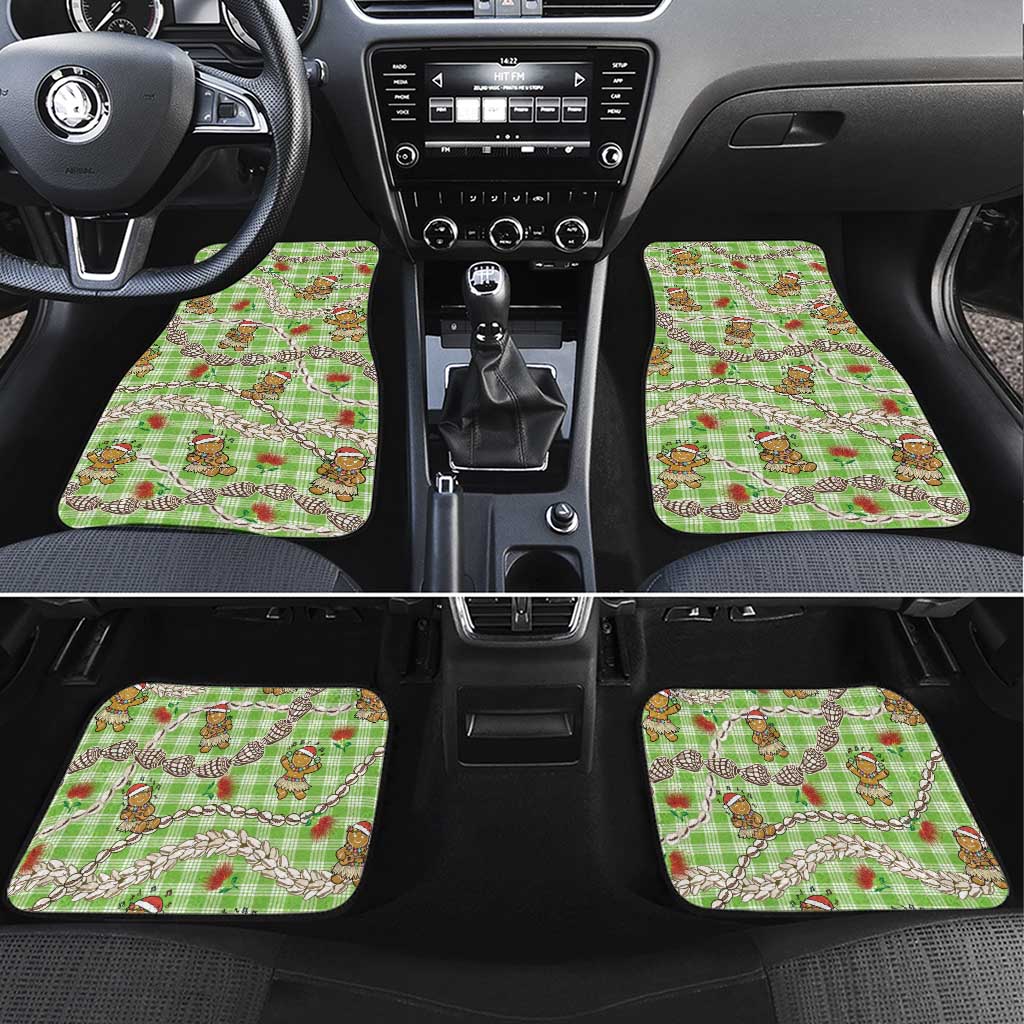 Green Palaka Hawaii Mele Kalikimaka Car Mats Ohia Lehua Shell Leis Funny Gingerbread Santa - Polynesian Pride