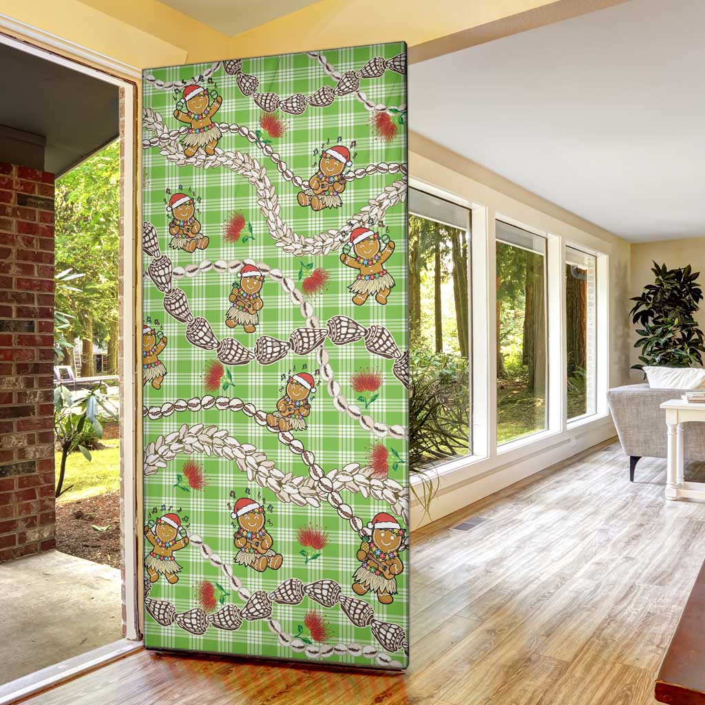 Green Palaka Hawaii Mele Kalikimaka Door Cover Ohia Lehua Shell Leis Funny Gingerbread Santa - Polynesian Pride